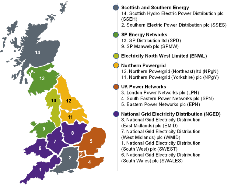 Map of UK electricity distribution networks (Ofgem, 2022)